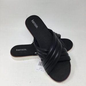 Kensie Dream Womens Size 11, Cross Band Sandal, Black Slide Slip On NEW